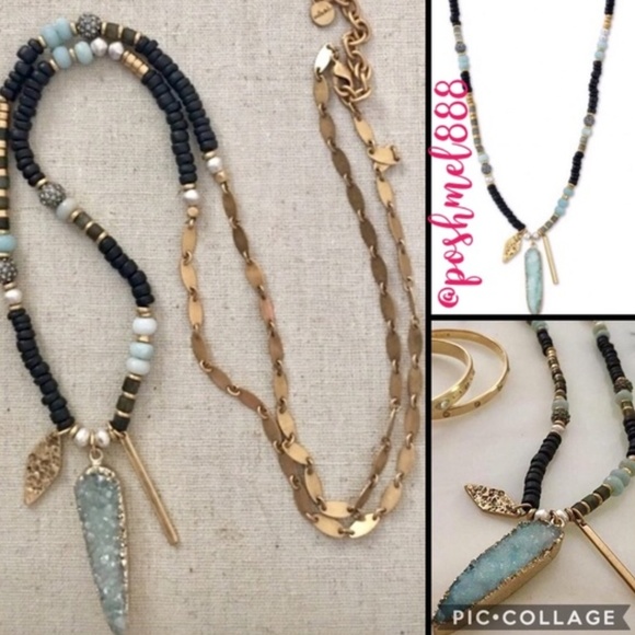 Stella & Dot | RARE Retired Artisan Druzy & Hand-beaded Pendant Necklace - Picture 3 of 9